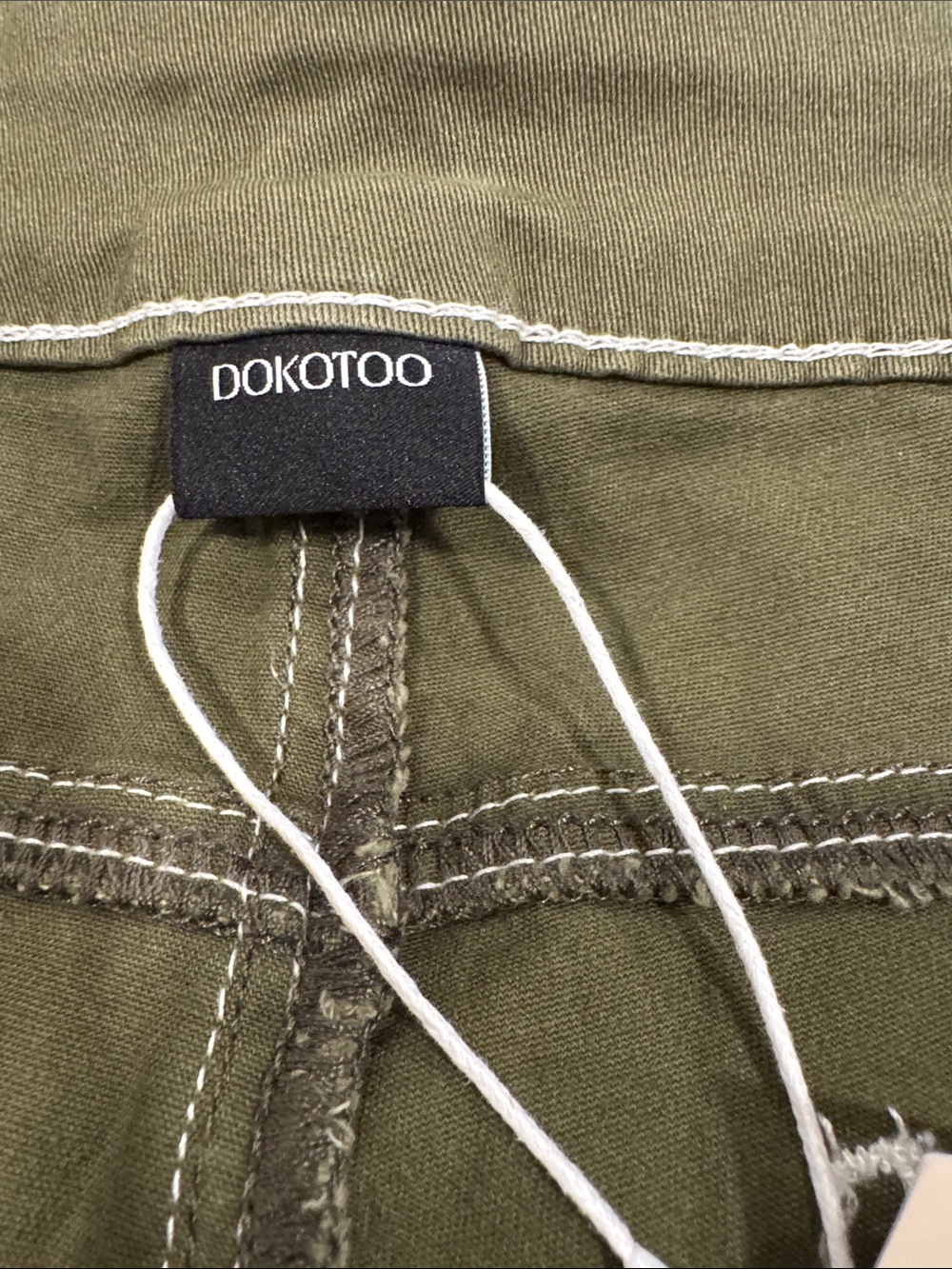 NWT DOKOTOO Sz 14 Olive Carpenter Utility Cargo High Waist White Stitch Stretch - Picture 10 of 16